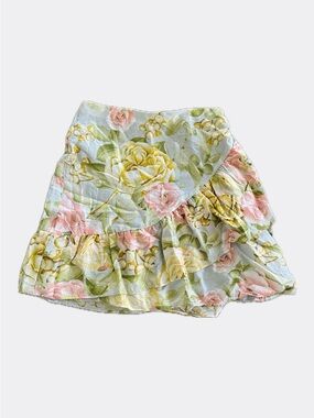 Express Floral Ruffle Mini Skirt - Yellow, Pink & Green